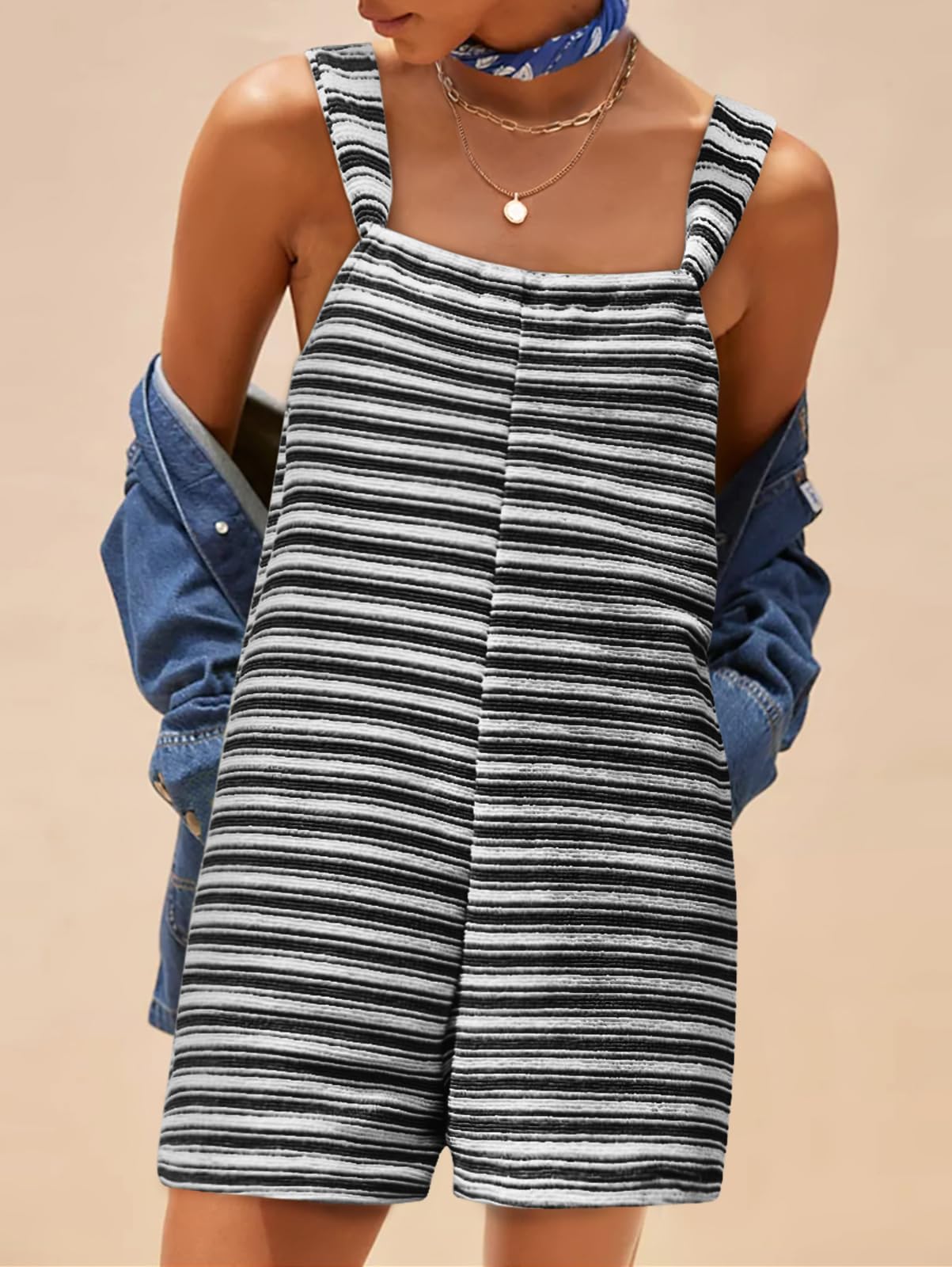 Yousify Womens Summer Casual Sleeveless Romper Loose Striped Tied Shorts Overalls Jumpsuit with Pockets 2026 Clothes