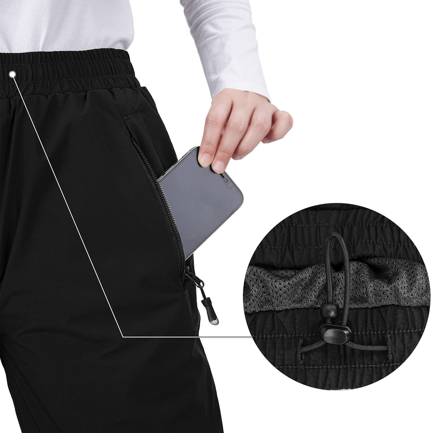 33,000ft Women's Rain Pants, Lightweight Waterproof Rain Over Pants, Windproof Hiking Pants for Outdoor, Fishing, Rainy Day Black