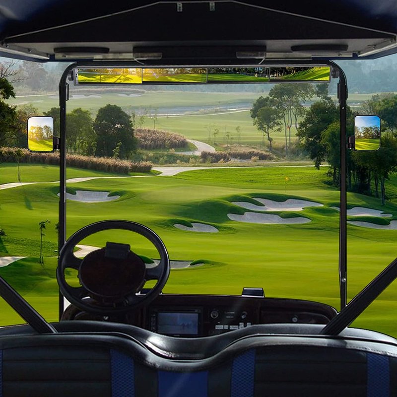10L0L Golf Cart Folding Side Mirror and 4 Panel Rear View Mirror, Universal fit EZGO Club Car Yamaha, Adjustable Wide Panoramic Golf Cart Mirrors Combo
