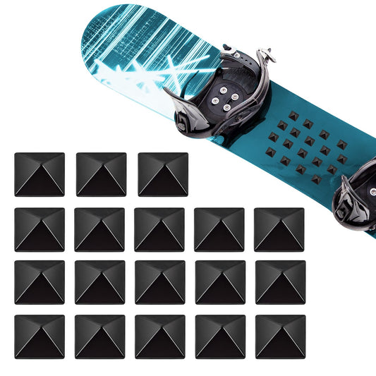 18Pcs Snowboard Stomp Pad Studs Pyramid Snowboard Grip Stomp Pad Snowboarding Anti Slip Metal Grip Snowboard Step Pad Self Adhesive Snow Board Mat Provides Extra Grip for Men Women Skiing Black