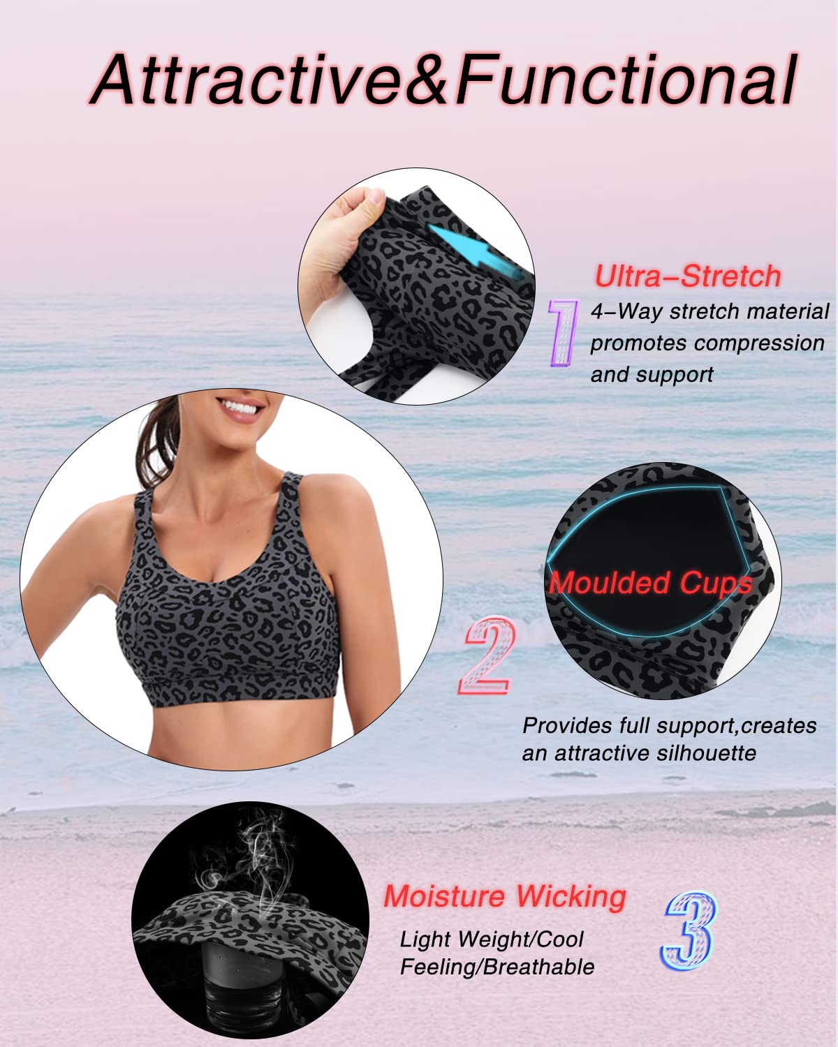 RUNNING GIRL High Impact Sports Bras for Women,Racerback Bra Workout Crop Tops for Women(WX2667 Leopard Print,XXL)