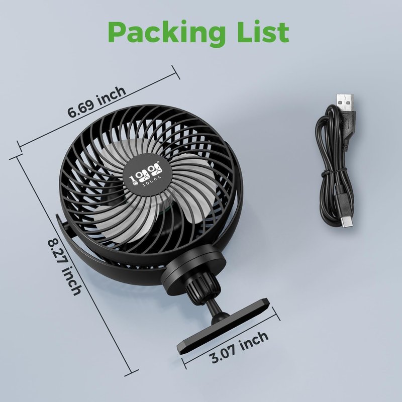 10L0L Magnetic Golf Cart Fan Rechargeable, 10000mAh Battery Operated Portable Fan with 3 Speeds, Strong Magnetic Base, 360 Rotatable Head, LED Light for Yamaha/EZGO/Club Car Golf Cart