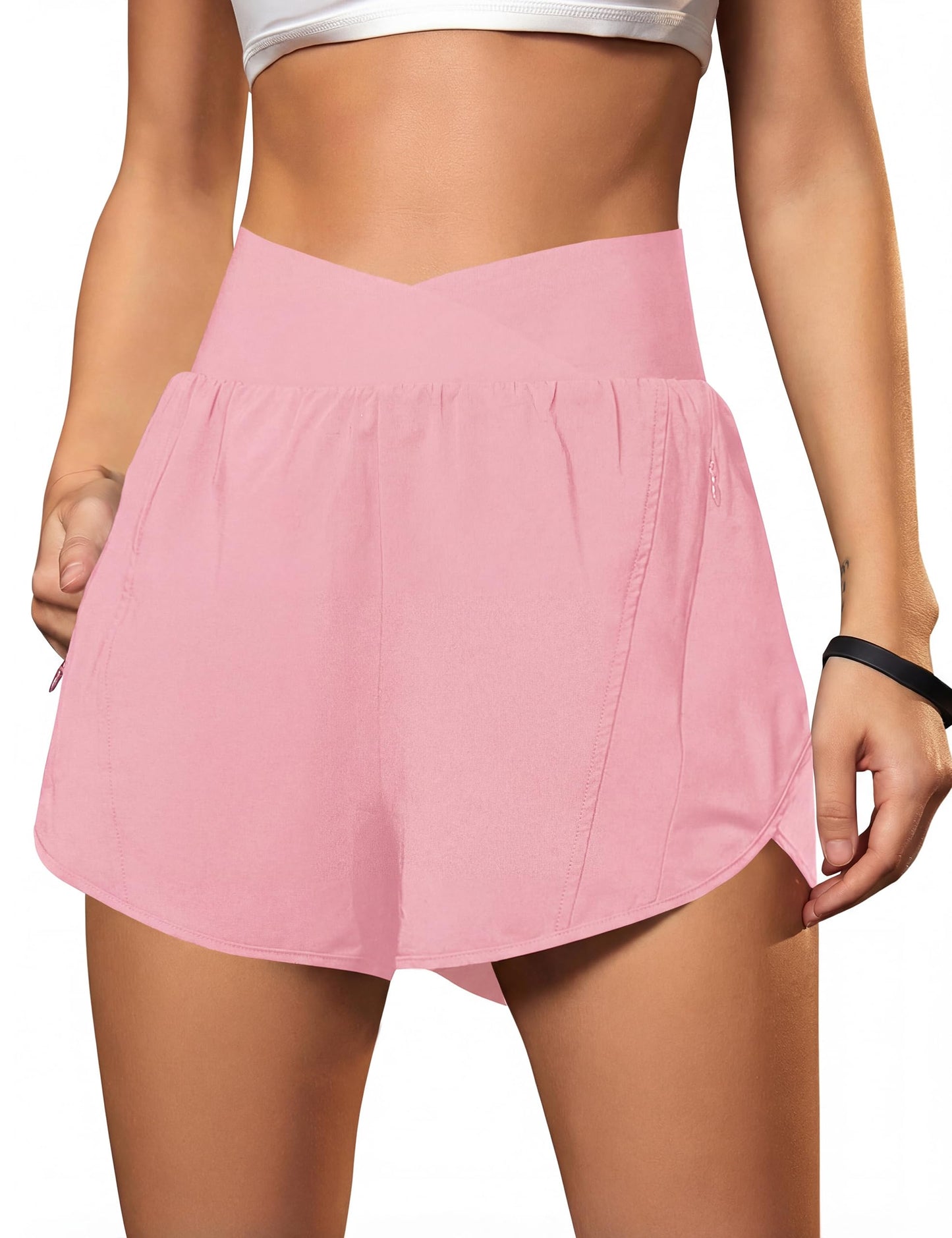 Blooming Jelly Women's Workout Shorts Athletic Running Casual Summer Quick Dry Gym Active Shorts with Zipper Pocket (Light Pink,Large)