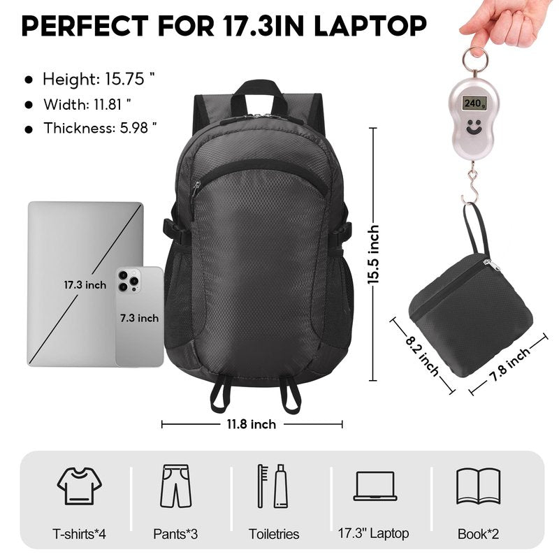 SFIUYDS Small Hiking Backpack Travel Lightweight Hiking Packable Daypack Water-Resistant Foldable Backpacks 15L for Travel Women Men Camping (Black)