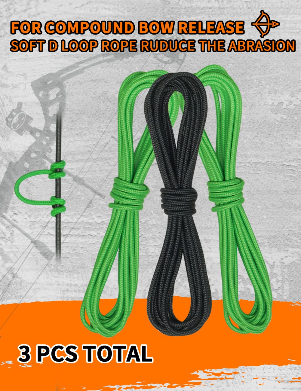 THREE ARCHERS Archery D Loop Rope for Compound Bow D Ring Buckle Release Nocking Loop Material（Pack 3） Bowstring Serving Thread D Loop Buckle (2 Orange+Black)