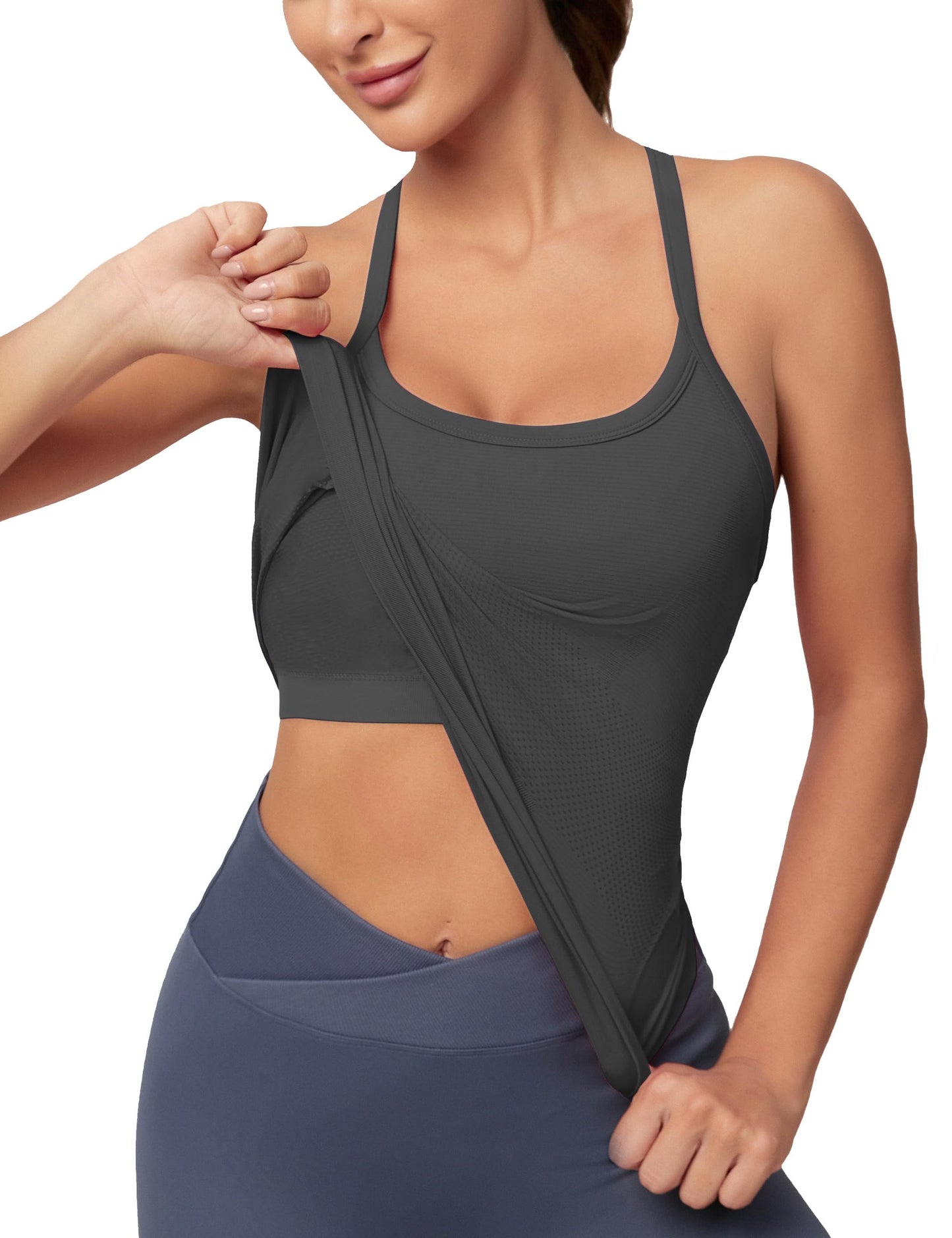 MathCat Workout Tank Tops for Women with Built in Bra, Sleeveless Gym Tops Seamless Racerback Athletic Yoga Shirts