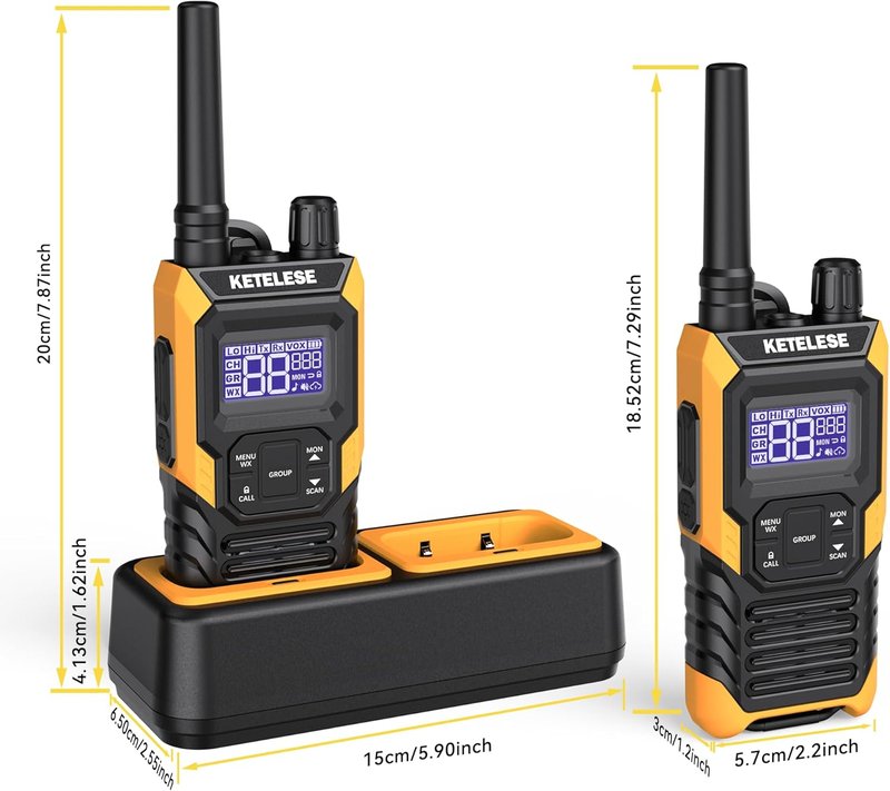 KETELESE T4 Walkie Talkie - IP67 Waterproof Two-Way Radio with Type-C Rechargeable Battery | 2-Pack, Orange