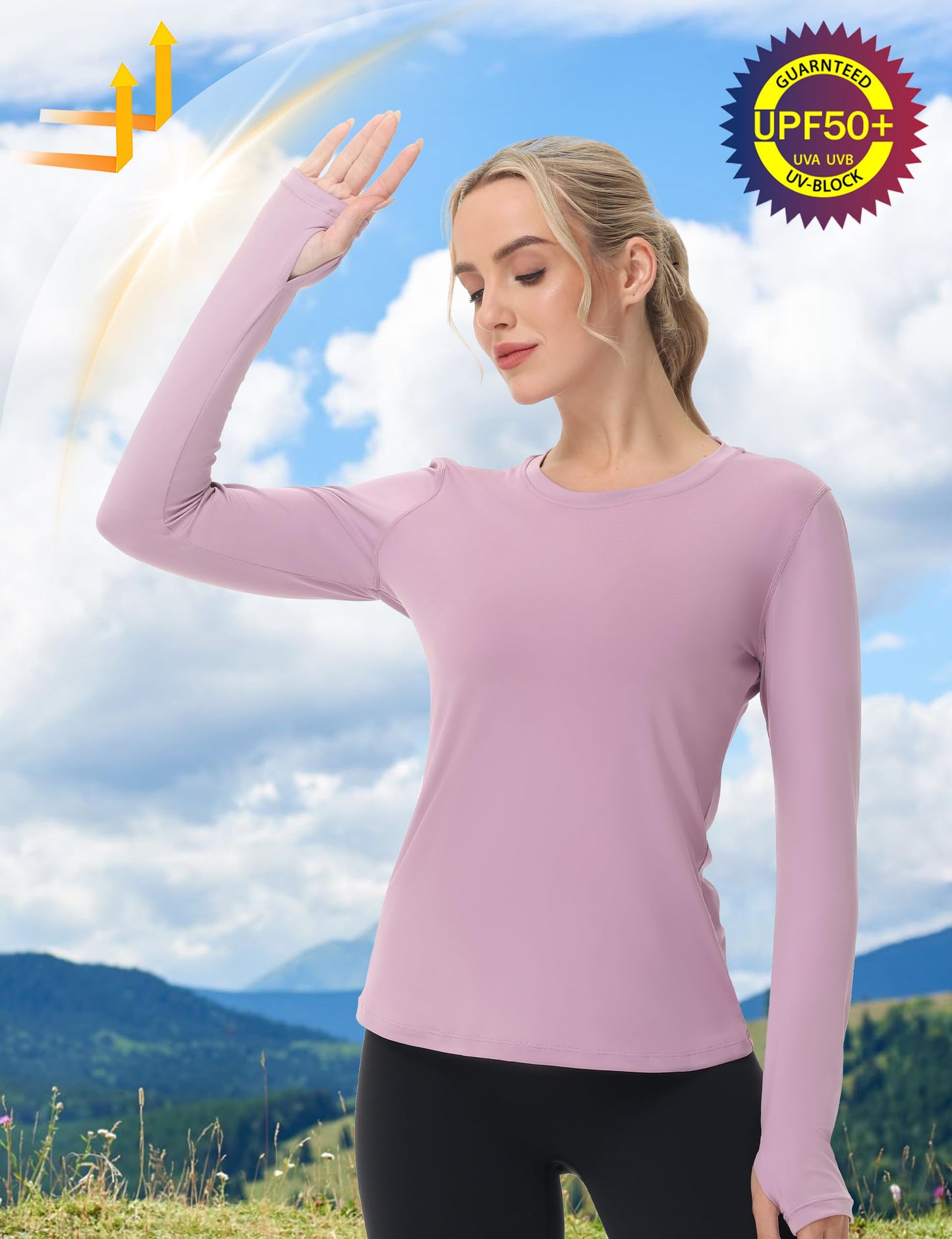 isnowood Women's Sun Protection Long Sleeve Shirts, UPF 50+ UV Rash Guard Swim Clothing, Workout Hiking Running Athletic Tops