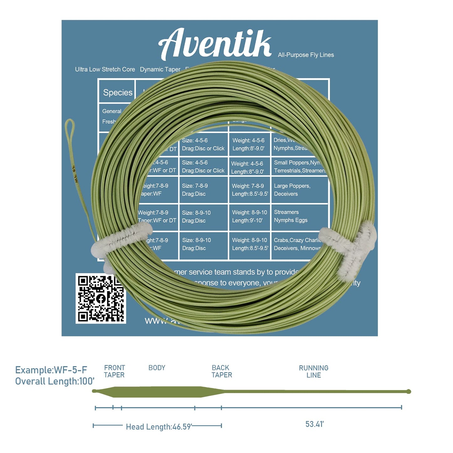 Fly Fishing Floating Line with Welded Loop Weight Forward Fly Lines 100FT (WF6F, Moss Green)
