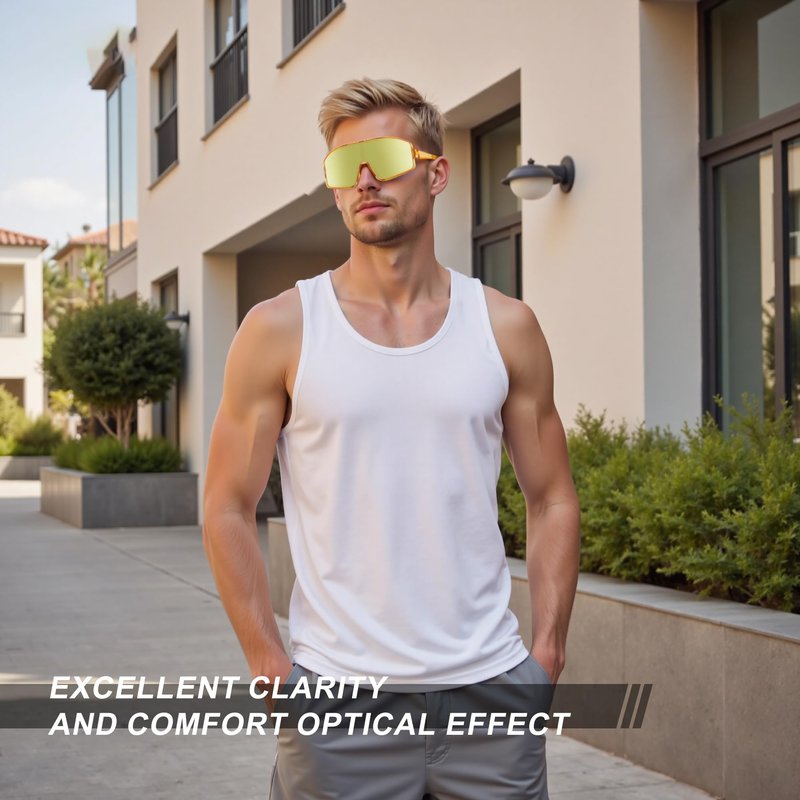 FUOFEN Polarized Shield Sports Sunglasses for Men Women For Golf, Running,Tennis,cycling, Gold Single Lens Wrap around Eyewear