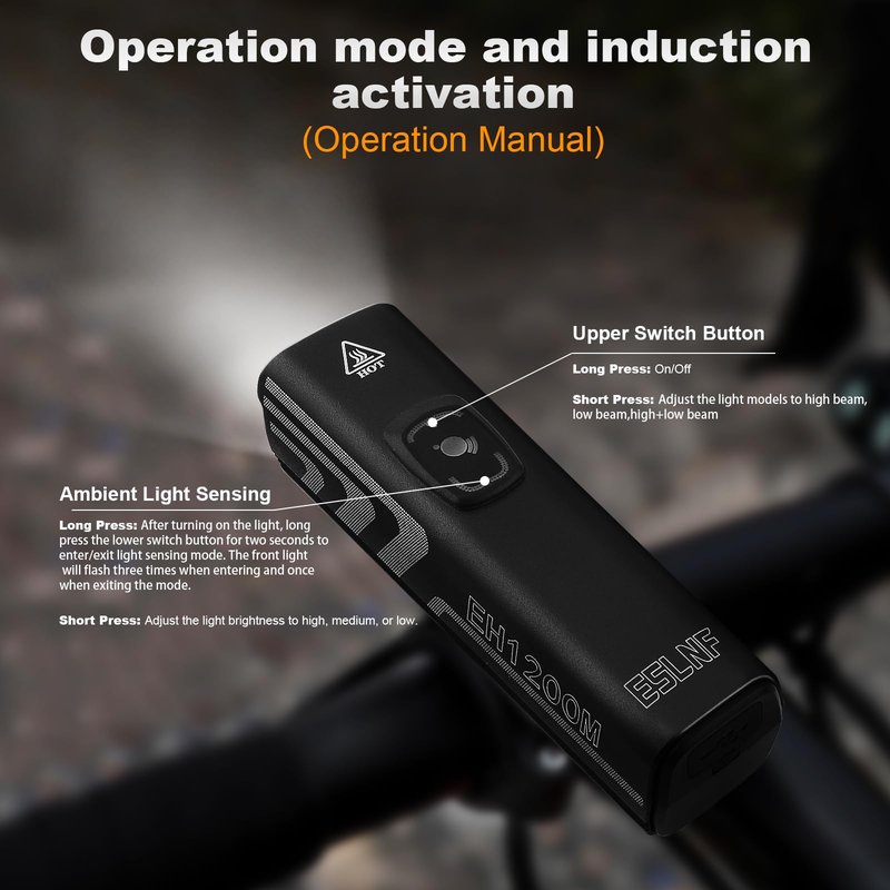 Bike Light for Night Light 1200 Lumens, 4500mAh Battery Bicycle Headlight LED Front Light with Ambient Light Sensing High Beam Low Beam for Men Women Kids Road Mountain Cycling - Mode 21700