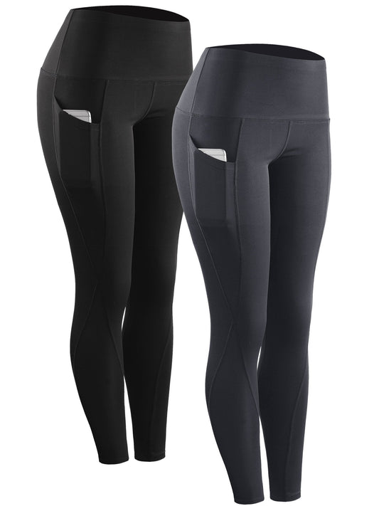 NELEUS 2 Pack Tummy Control High Waist Running Workout Leggings,9017,Black,Grey,US XS,EU S