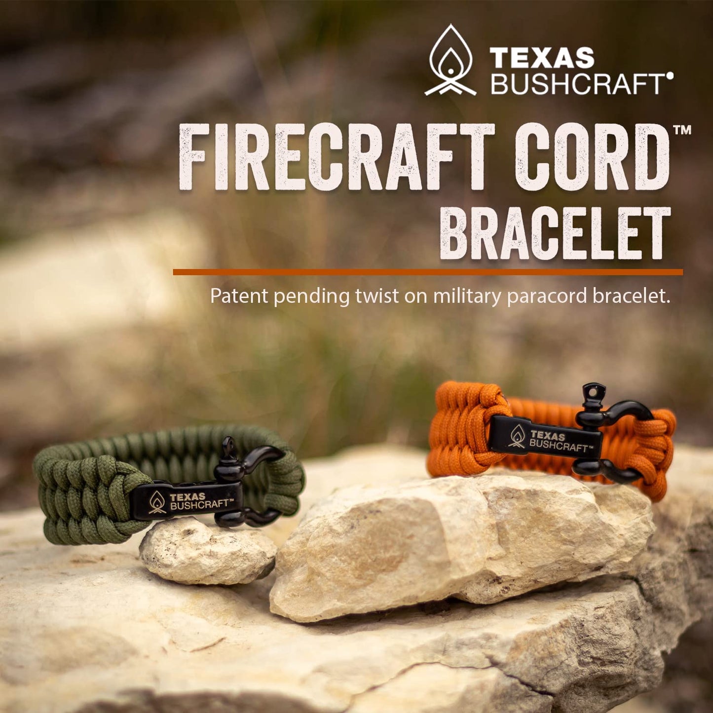 Texas Bushcraft Firecraft Cord Survival Bracelet – Paracord Bracelet with Bow Shackle for Camping and Emergency – 3 Extra Strands Include Wax Thread, Tinder, and Fishing Line (Army Green, L)