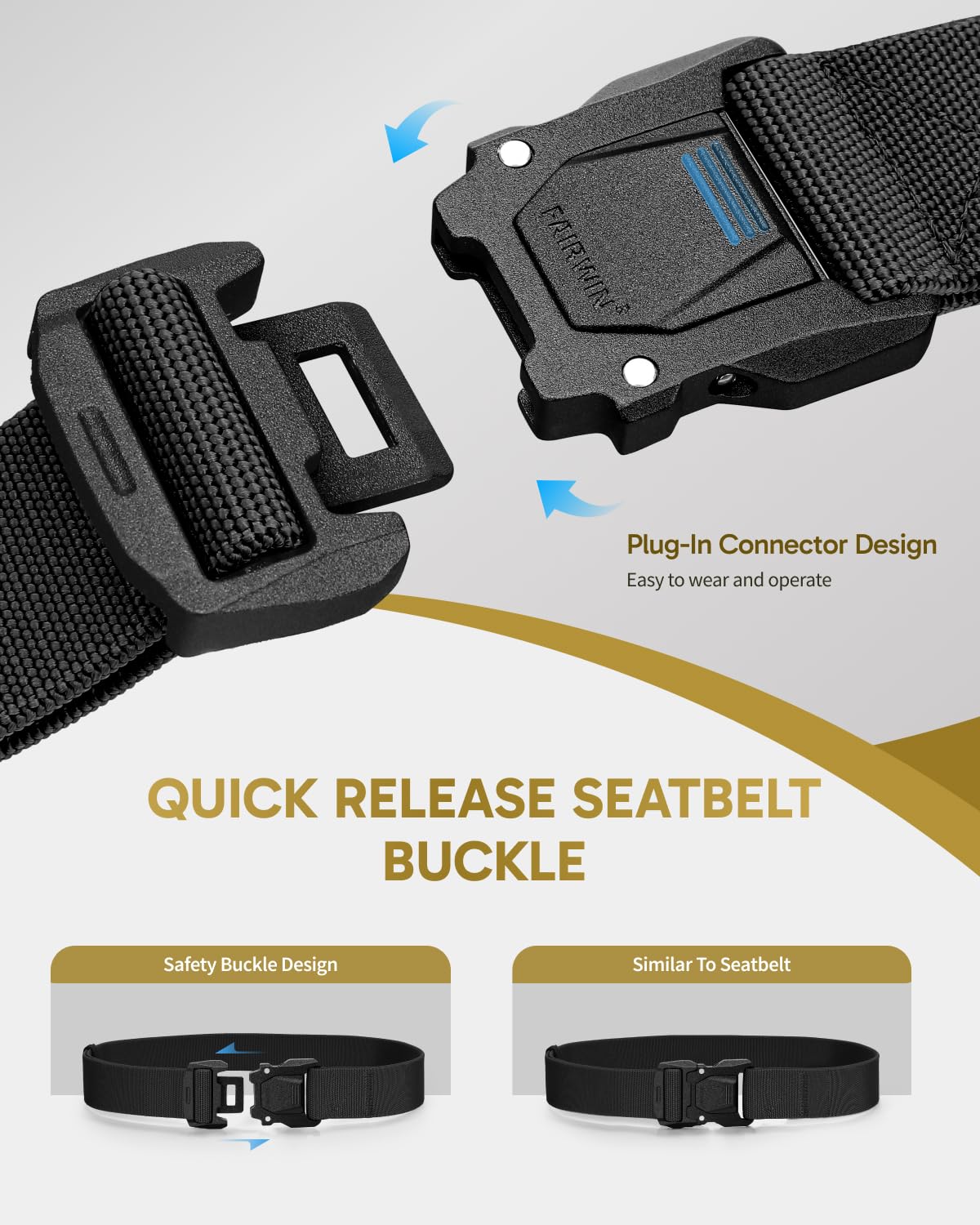 FAIRWIN Tactical Belt Men, 1.5" Stretch Nylon Web Military Hiking Rigger Work Belts with Quick-Release Seatbelt Buckle