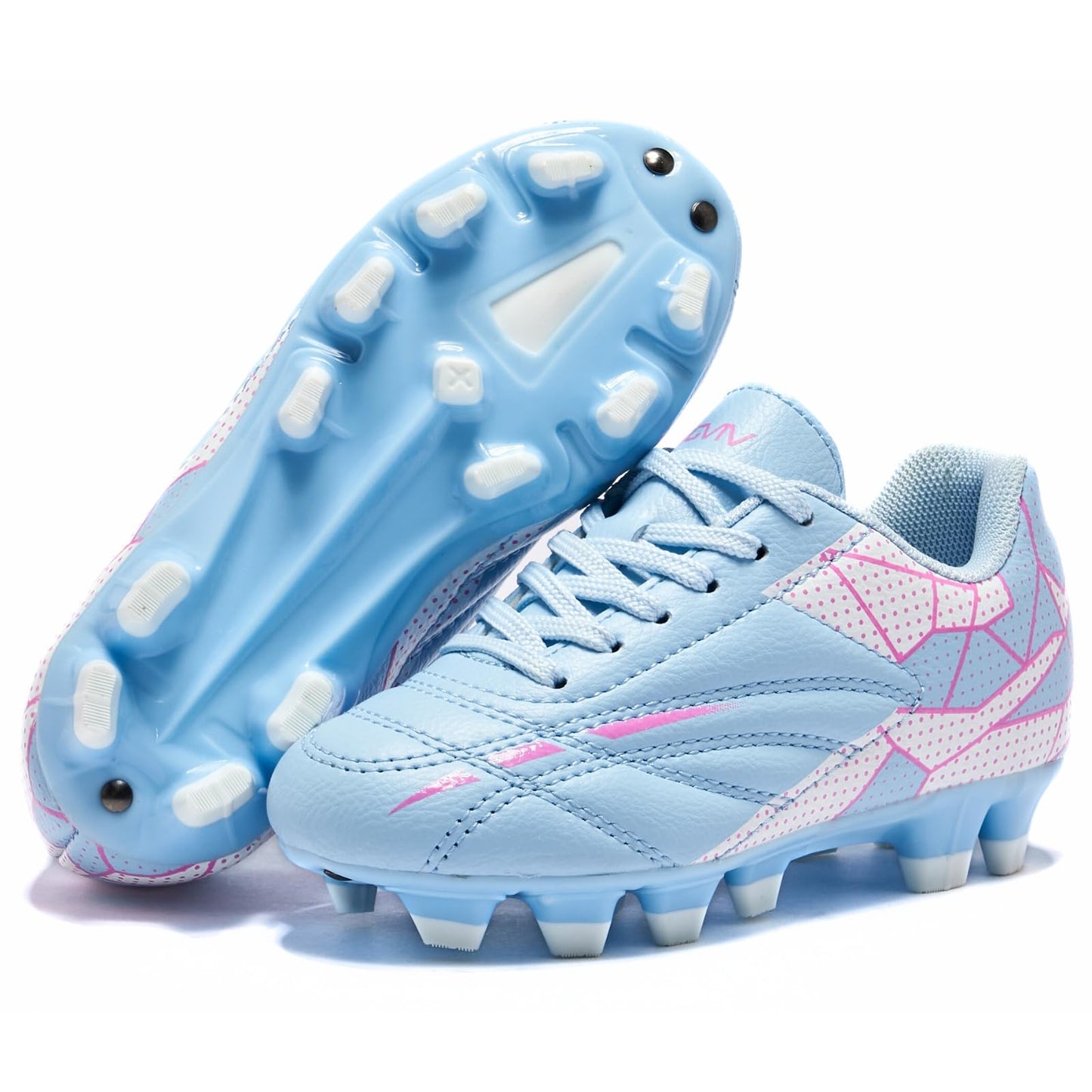 LIGVIV Girls Soccer Cleats for Toddler and Little Kids - FG Lace Up Soccer Shoes - Firm Ground Outsoles for Artificial Turf (Pink Blue, Little Kid, 11, Numeric, US Footwear Size System, Medium)