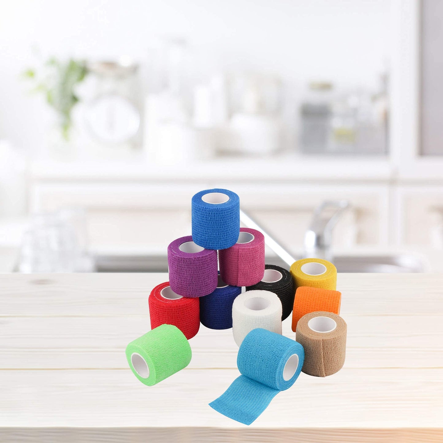 24 Pack Self Adherent Cohesive Wrap Bandages 2 Inches X 5 Yards, First Aid Tape, Elastic Self Adhesive Tape, Athletic, Sports wrap Tape, Bandage Wrap for Sports, Wrist, Ankle (Rainbow Color)