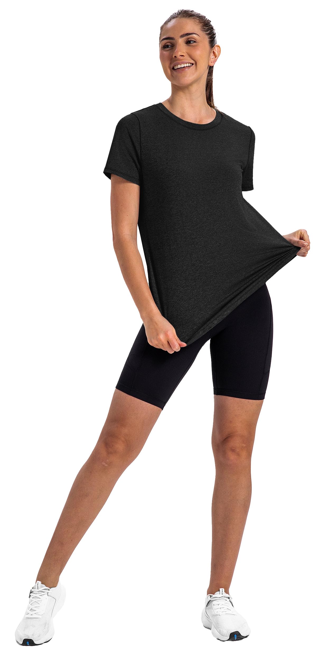 NIASHOT Workout Tops for Women Fitness Clothing Womens Clothes Pilates Outfits Fashion Activewear Summer Yoga Running Shirts Black XL