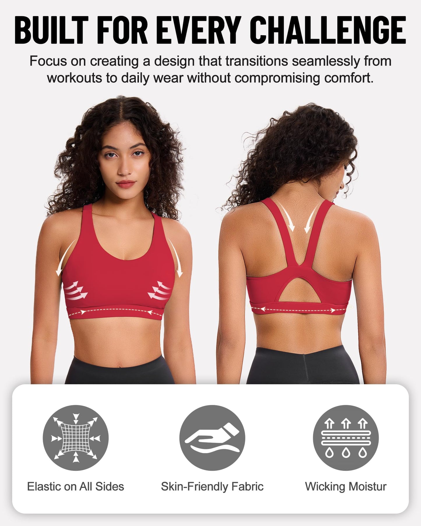 Sports Bras for Women, High Impact Sports Bra - Racerback Running Bra Padded Yoga Bra, Workout Crop Tank Tops Longline(Red)