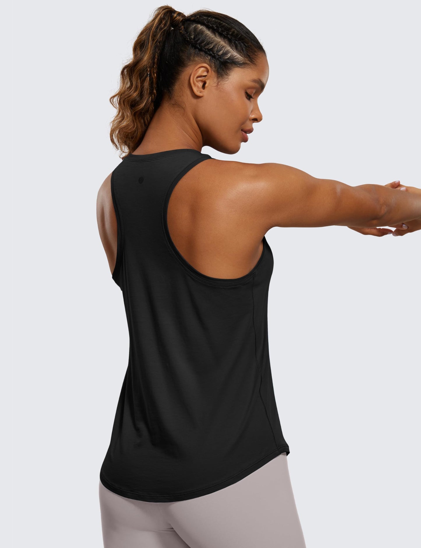 CRZ YOGA Womens Pima Cotton Racerback Workout Tank Tops Scoop Neck Athletic Loose Sleeveless Shirts Black Medium