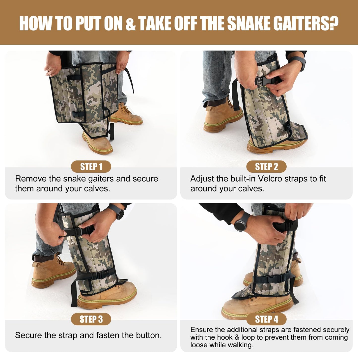 Panbofoda Snake Gaiters for Hunting,Waterproof Snake Guards,Snake Bite Protection for Lower Legs, Adjustable Size for Hunting Hiking and Farm