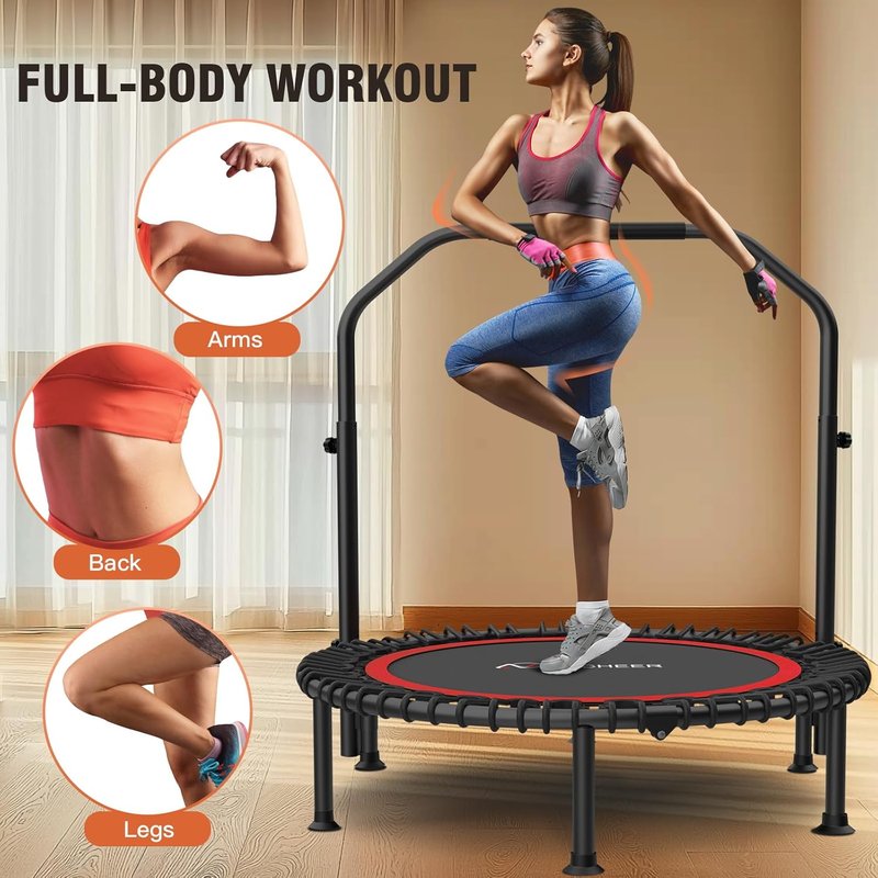 Fitness Bungee Rebounder Trampoline - 40" Foldable with Resistance Ropes & Adjustable Handlebar | 450LBS Capacity for Indoor/Outdoor Use