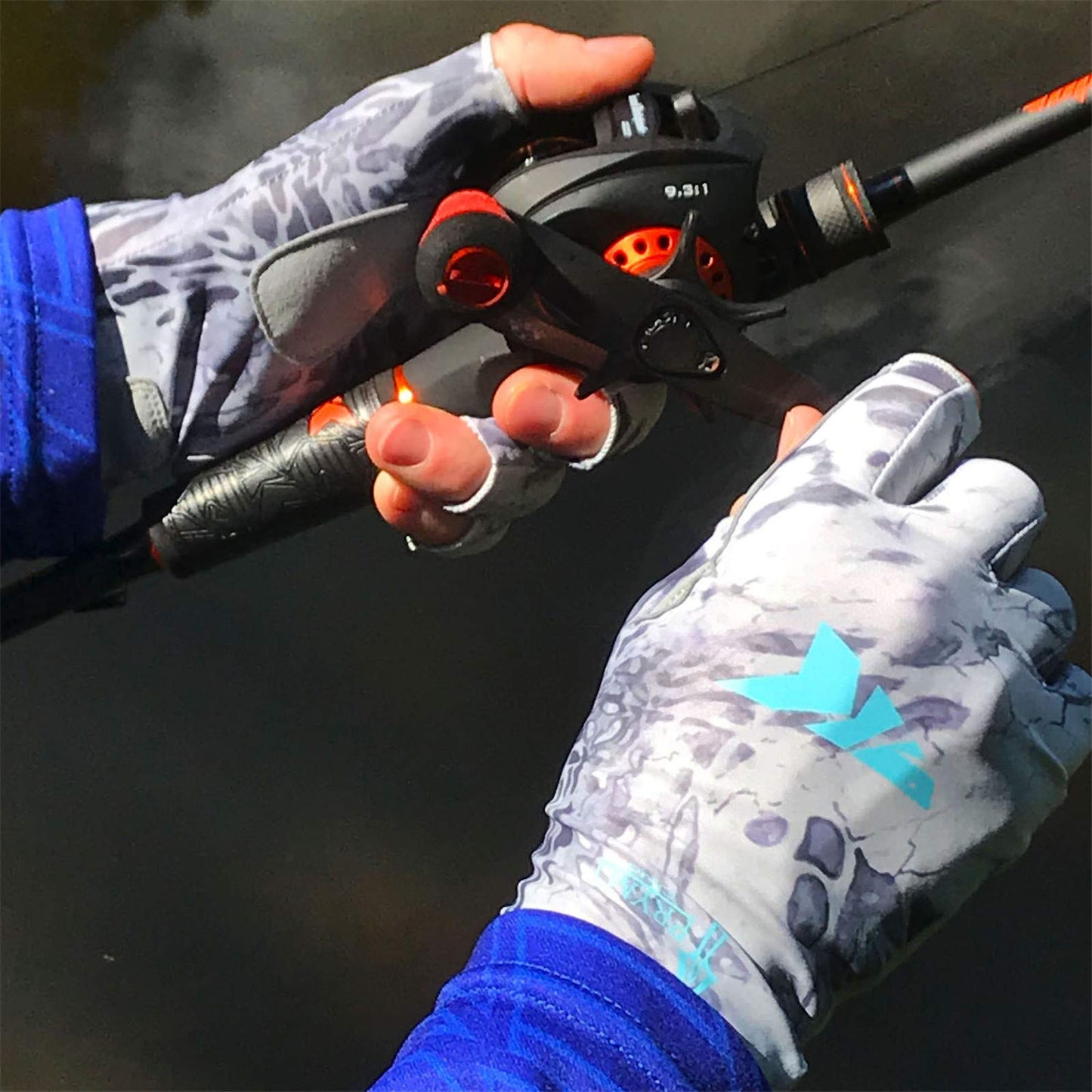 KastKing Sol Armis Sun Gloves UPF50+ Fishing Gloves UV Protection, Sun Protection for Outdoor, Kayaking, Rowing (Blue Tang Prym1, X-Small)