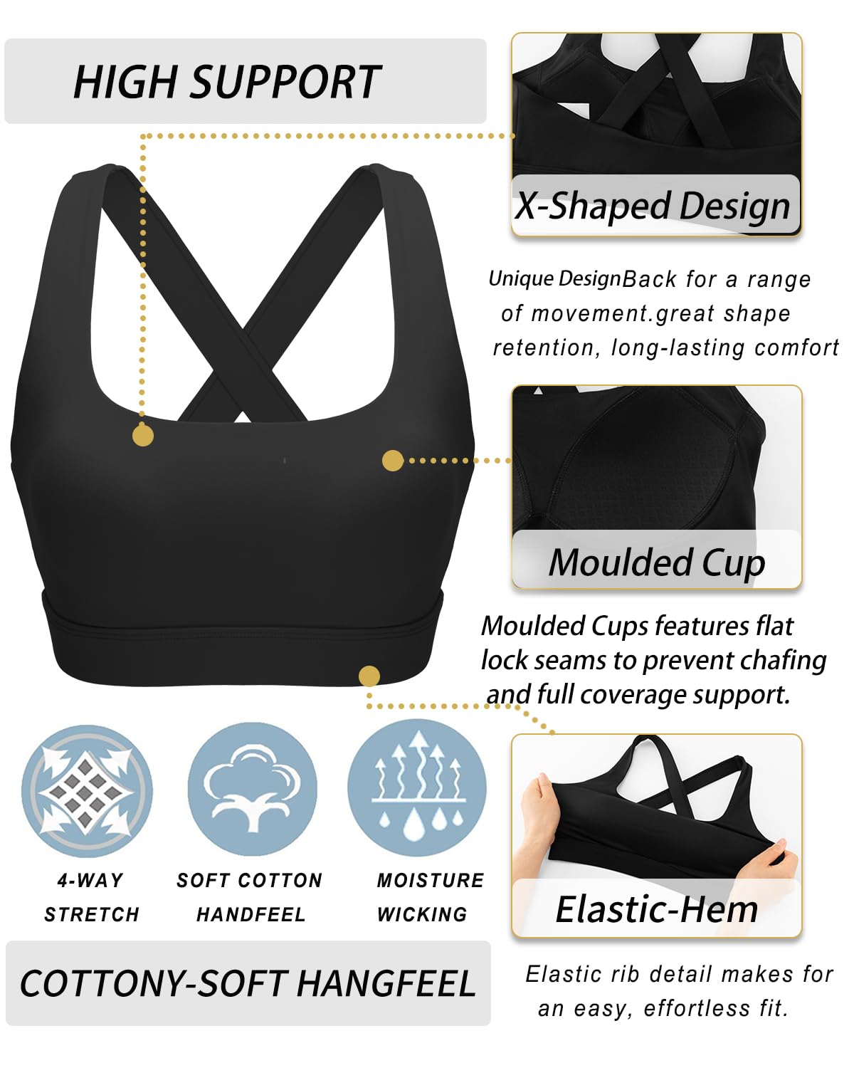 RUNNING GIRL Black Sports Bra for Women,Molded Cups High Support Sports Bras for Women Large Bust(3135Black_M)