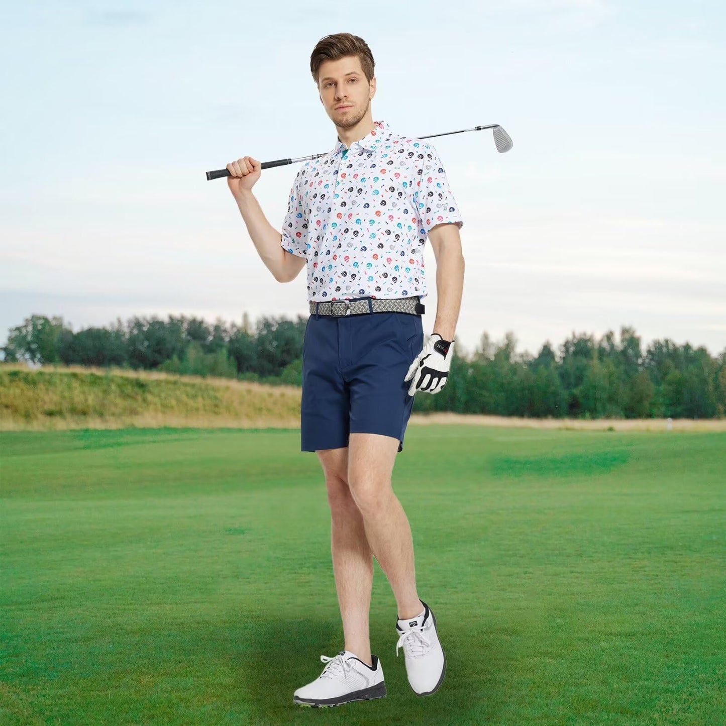 M MAELREG Golf Shirts for Men Dry Fit Print Patterns Performance Moisture Wicking Mens Polo Shirts Short Sleeve