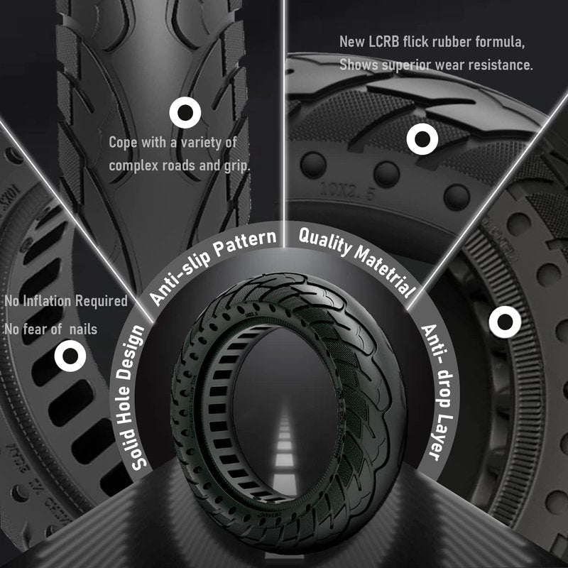Felixstory 10x2.5 Inch Solid Tire, Fit for 60/70-6.5 Original Tire, Fit for Hiboy S2 MAX/MAX Pro/ max3 NAVEE S65C OKAI EA10/ ES520B Hover-1 Alpha ESKUTE MAX Zero 10/ 10x Electric Scooter, Black 2pcs