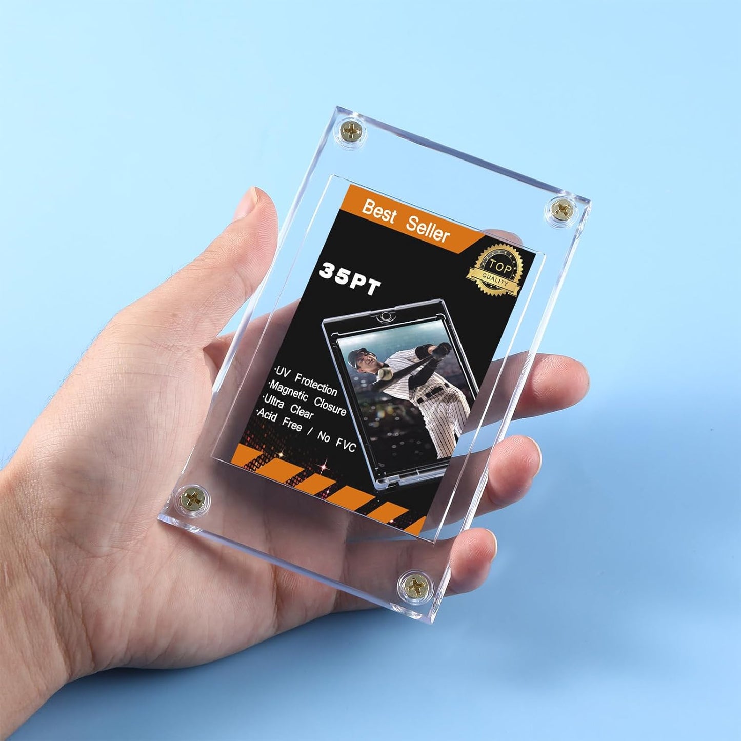 Trading Card Protector - 10 Acrylic Holders for Baseball & Football | 35 Pt Clear Display
