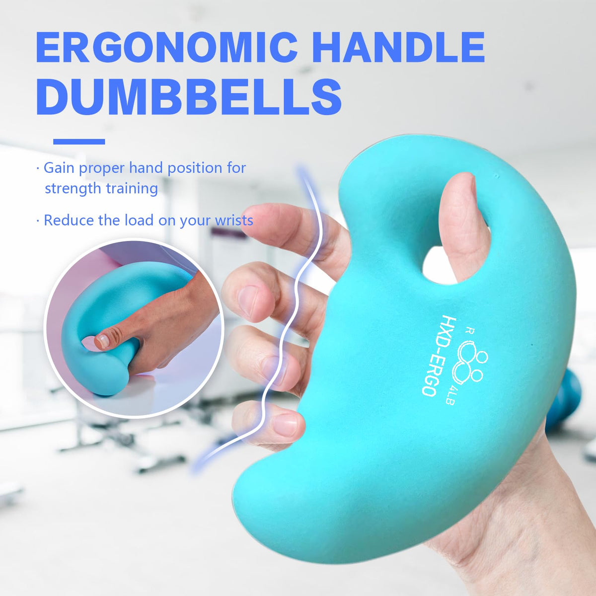 HXD-ERGO Ergonomic Ear Dumbbell Set - Hand Weights for Women at Home, Exercise Equipment for Pilates, Yoga, Jogging, Strength Training, 4 LBS