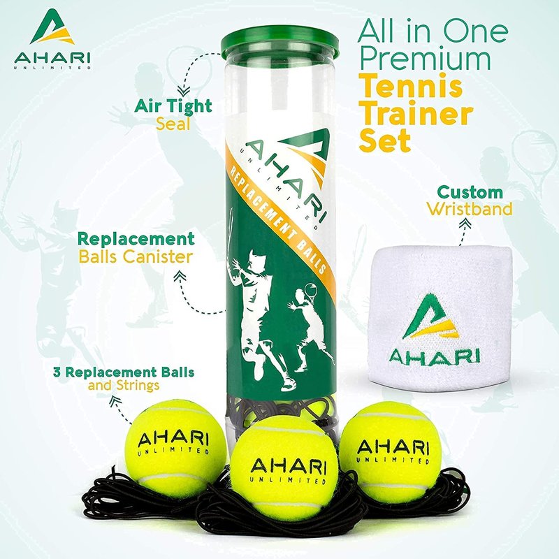 Ahari Unlimited Premium 3 Replacement Tennis Rebound Balls, String & Wristband - Portable Self Practice Training Exercise Sport Equipment, Trainer for Solo Training (3 Pack)