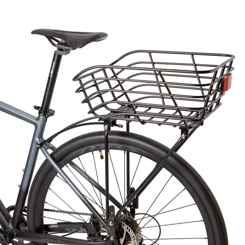 Rear Bike Basket with Rack - Rear Rack with Fixed Basket for Disc Brake/Non-Disc Brake Mount - Bicycle Basket Cargo Touring Carrier fit 26”-29” and 700c