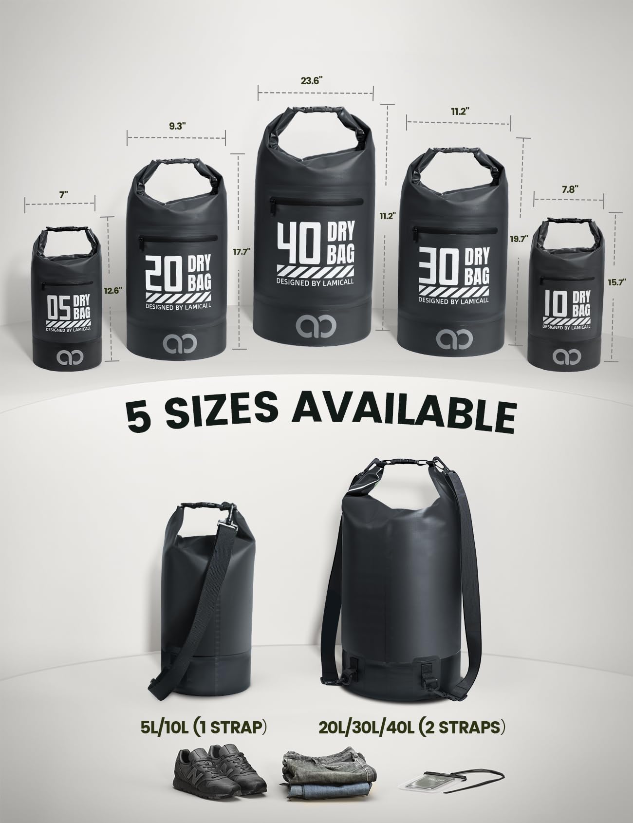 Lamicall Waterproof Dry Bag with Phone Pouch, Floating Roll Top Backpack for Kayaking, Boating, Swimming and Camping