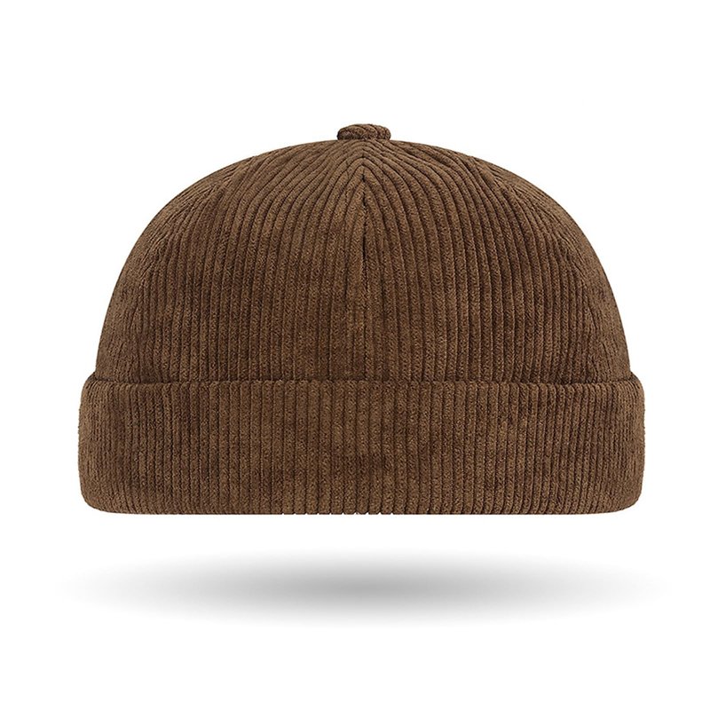 Corduroy Brimless Hat for Men Women Solid Rolled Cuff Docker Cap Harbour Beanie Hats Landlord Hat Sailor Cap K274