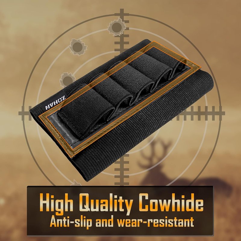 ZOHAN 5-Round Shotgun Shell Holder - Leather Backing for 12 GA Shells | Durable & Convenient