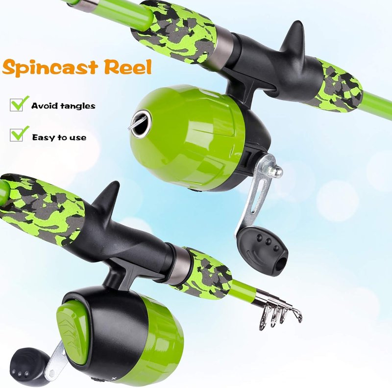 Kids Fishing Pole - Portable Pink Telescopic Rod & Reel Combo Kit | Spincast Fishing Reel & Tackle Box for Girls