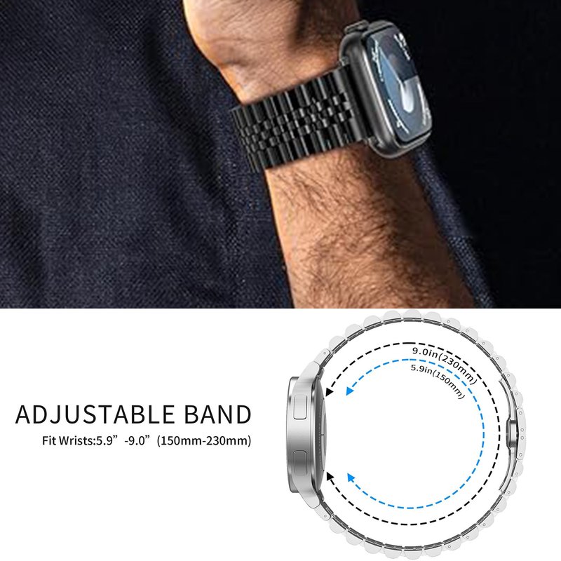 Lamshaw Compatible with Blackview Smart Watch bands, 20mm, 22mm Solid Stainless Steel Metal Band with Butterfly Folding Clasp Link Bracelet Compatible with IOWODO W60, R30 Pro, R50, Compatible with Blackview W60, R30 Pro, R50 Smart Watch (Black, 20mm size