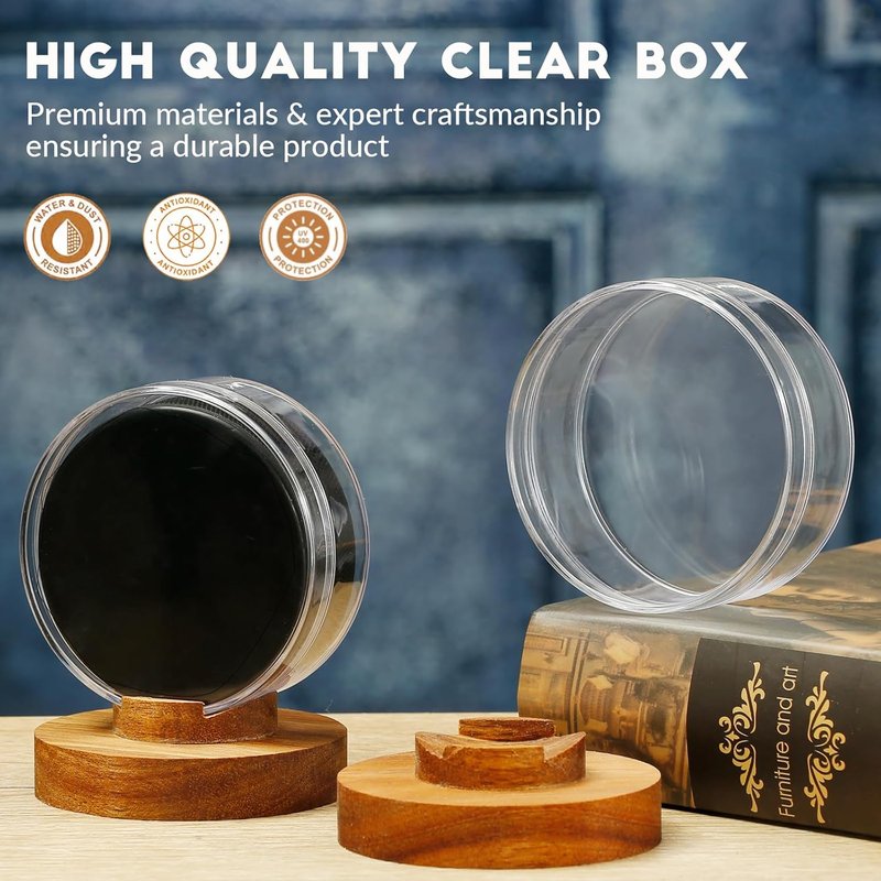 Hockey Puck Display Case - Acrylic Clear Holder with Wood Base | Perfect for Autographs & Collectibles, Brown, 2 Pack