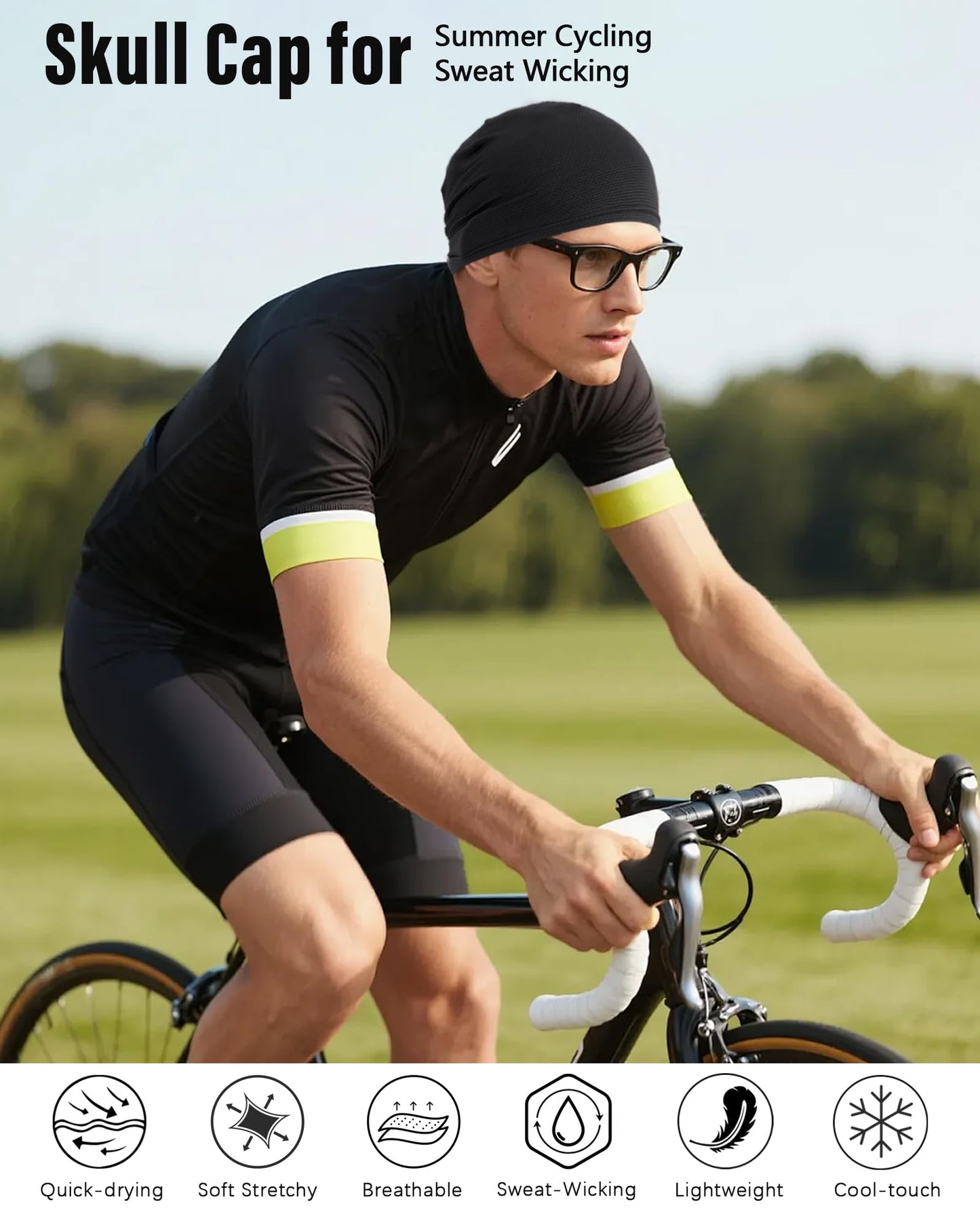 ROYBENS Cooling Skull Caps for Men & Women, Thin Breathable 3D Mesh Cycling Running Skull Cap for Sports, Gym & Summer, Under Helmet Sweat Liner Beanie Caps