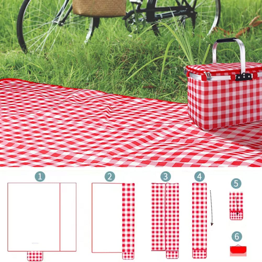 RUIBOLU Large Picnic Blankets,Beach Blanket Sandproof Beach Mat for 3-5 Adults Waterproof Quick Drying Outdoor Picnic Mat for Travel Camping Hiking(Red Plaids)