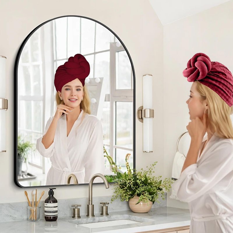 LVBGQVL Women Turbans and Head Wraps, Women African Turban Flower Knot Pre-Tied Bonnet Beanie Cap Headwrap Wine Red