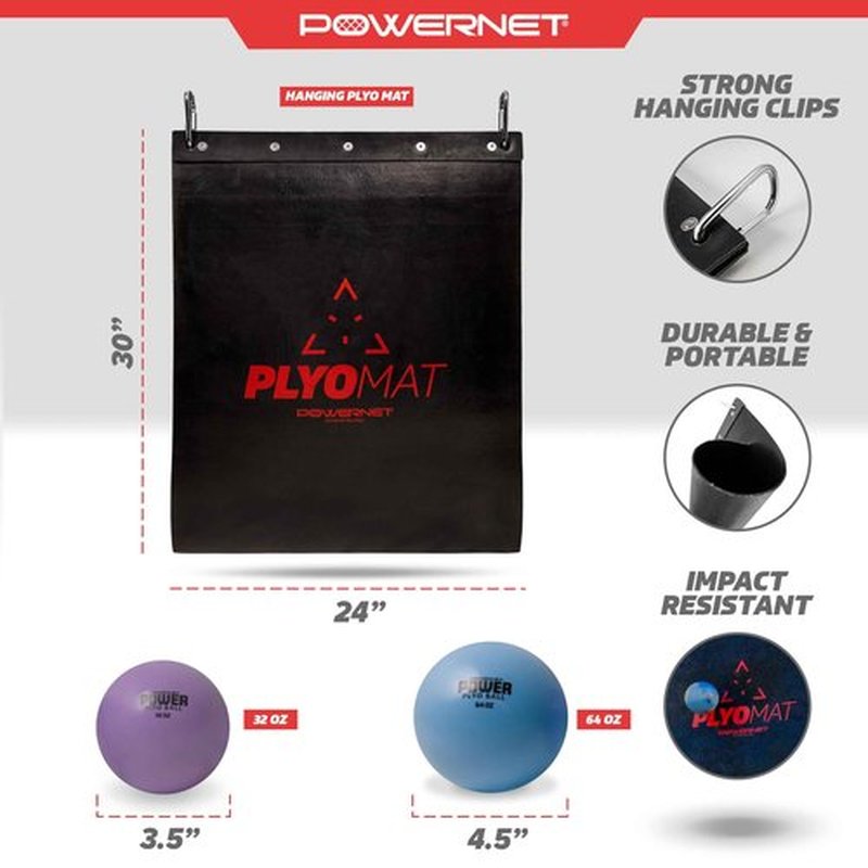 PowerNet Plyometric Training Bundle, Softball & Baseball Training Equipment, Weighted Balls & Hanging Plyo Mat, Portable Backstop for Plyometric Balls, Baseball Pitching Trainer