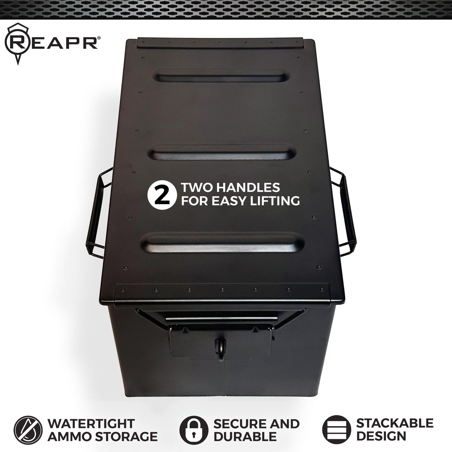 Reapr XL Ammo Box – Lockable Heavy Duty Steel Ammo Can for 9mm, 223, 50 Cal, Airtight Military Storage Case for Tools, Gear or Ammunition, Water Resistant Metal Footlocker Style Organizer