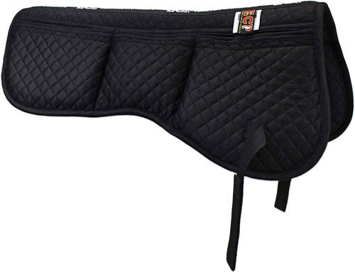 ECP Equine Comfort Products All Purpose Diamond Quilted Poly Cotton English Half Saddle Pad with Therapeutic Contoured Correction Support Pockets, 18 Memory Foam Shims Included, Black