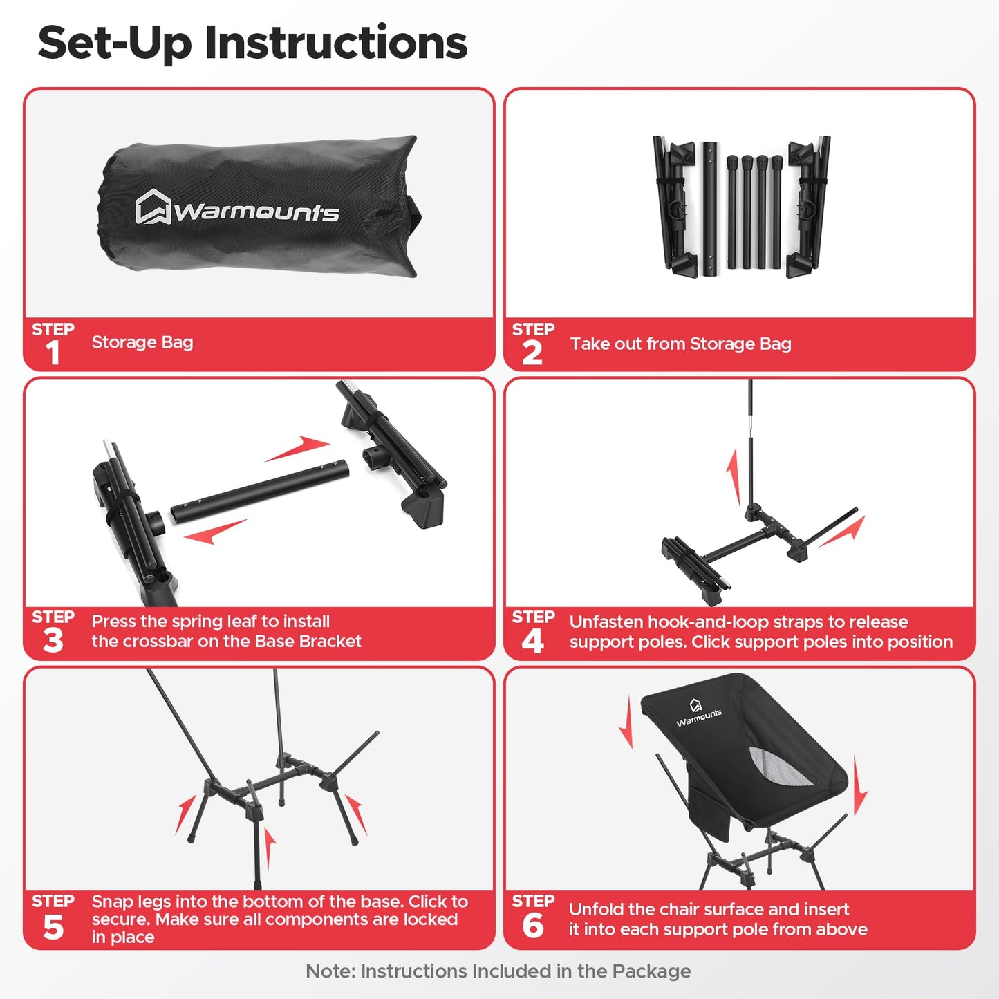 WARMOUNTS Ultralight Camping Chair Backpacking, Compact Folding Camp Chair w/Side Pocket, Portable Camping Chair w/Storage Bag for Hiking, Travel, Beach, Fishing, Support 400lbs, 2Pack