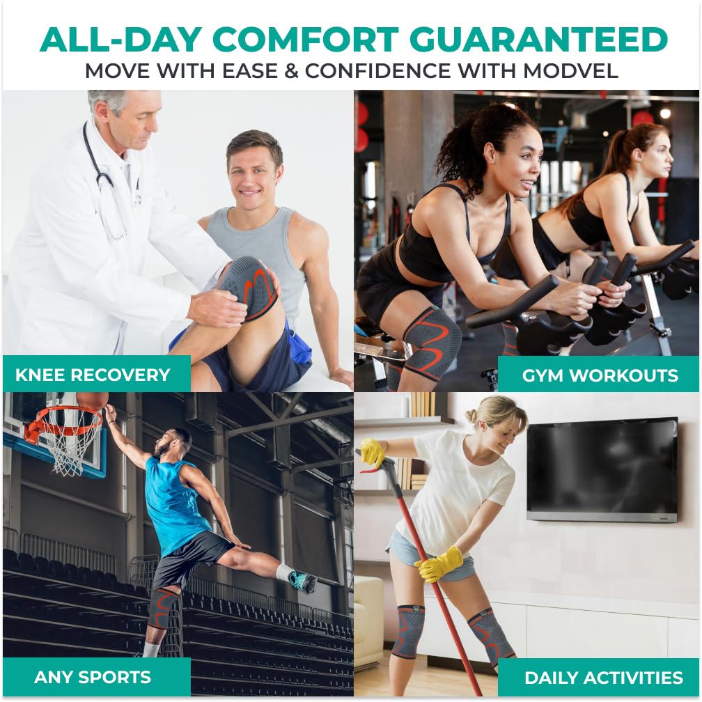 Compression Knee Brace for Men & Women - 2-Pack Support Sleeves for Running, ACL, Meniscus Tear & Arthritis Relief | Adjustable Fit