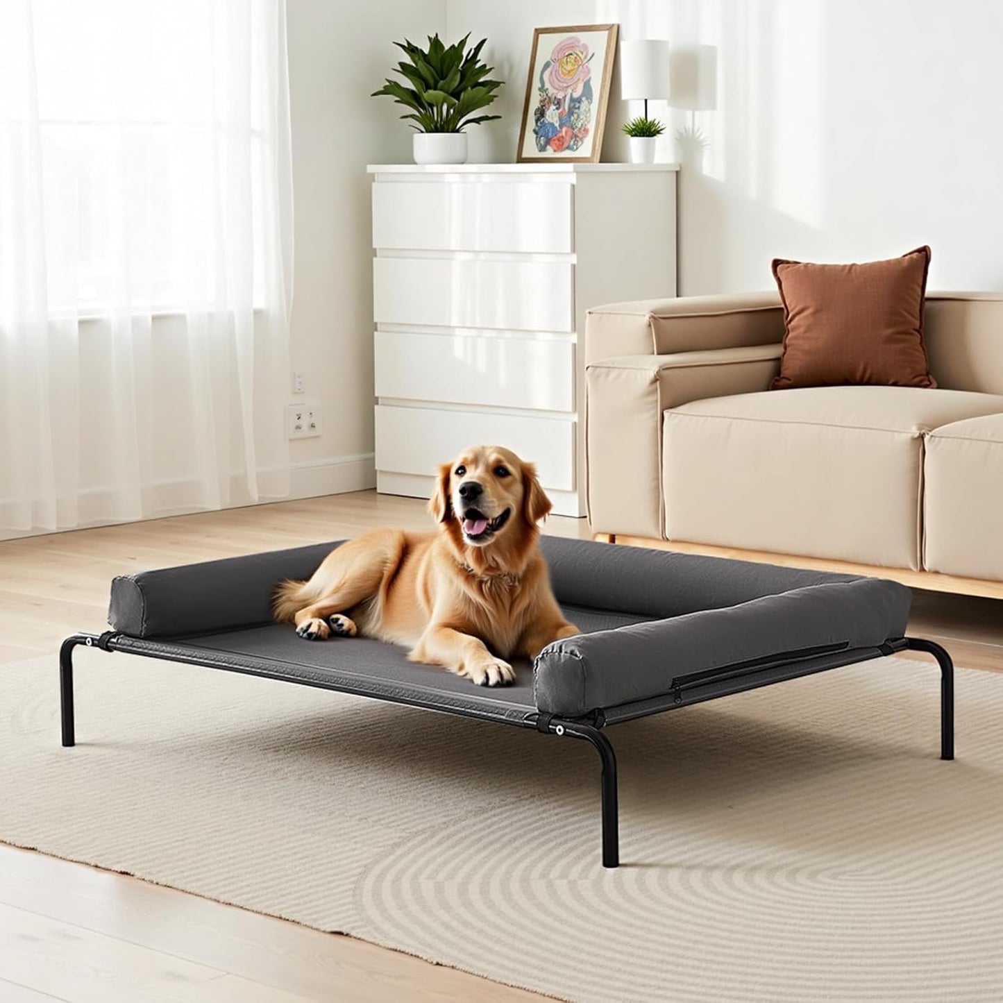 Elevated Dog Bed for Large Dogs - Portable Raised Cot with Washable Pillow | XL Gray, Steel Frame & Breathable Mesh