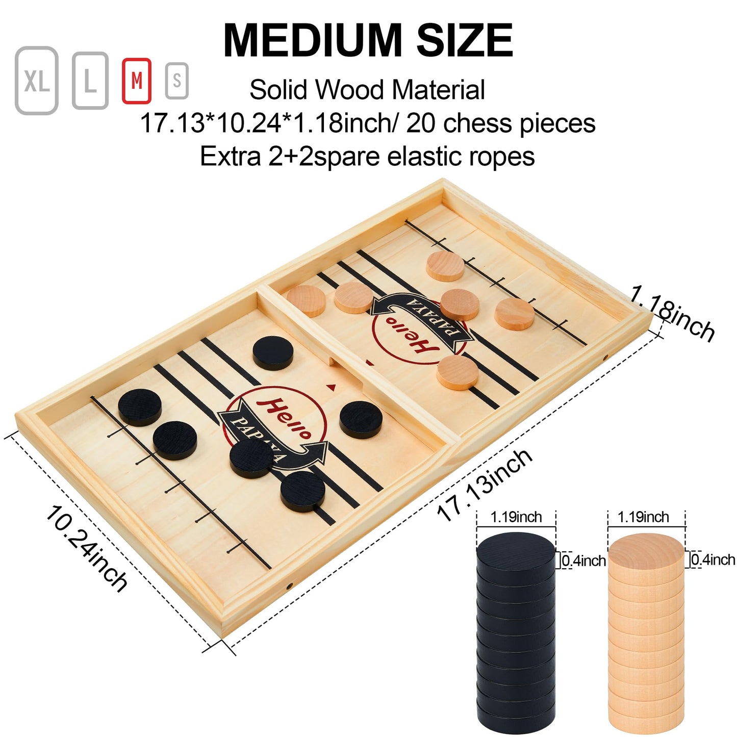 HELLO PAPAYA Fast Sling Puck Game - Test Your Speed and Accuracy with This Fast-Paced Wooden Air Hockey Desktop Battle Board Game - Guaranteed Fun Gifts for Family Night or Friends Party