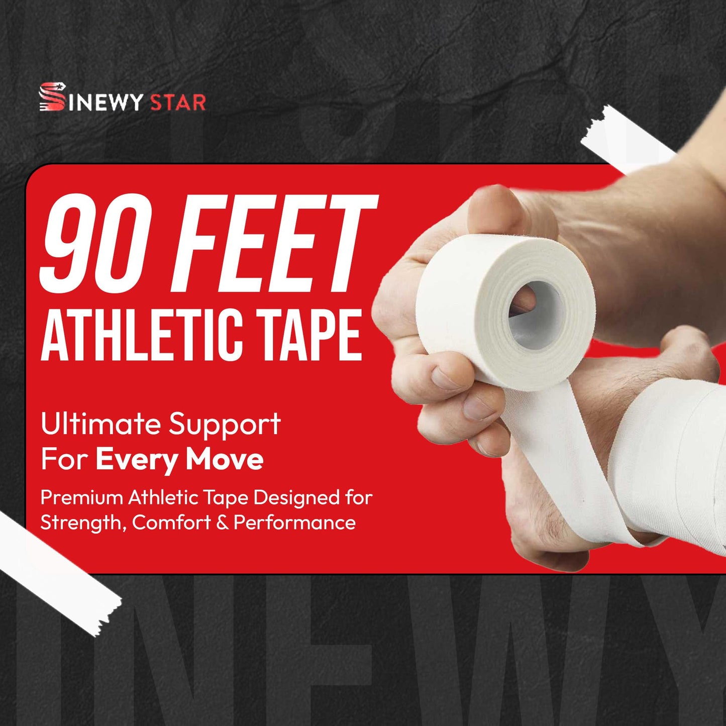 3-Pack White Athletic Tape, Easy Tear Sports Tape, Strong Adhesive Athletic Tape for Medical Trainers & Athlete, Suitable Tape for Hockey, Tennis, Gymnastics & Boxing